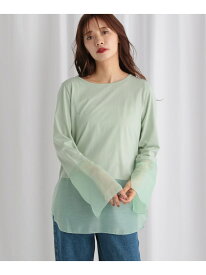 シアー切り替えロンT mysty woman ミスティウーマン トップス カットソー・Tシャツ ホワイト ブラック[Rakuten Fashion]