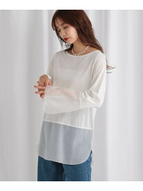 シアー切り替えロンT mysty woman ミスティウーマン トップス カットソー・Tシャツ ホワイト ブラック[Rakuten Fashion]