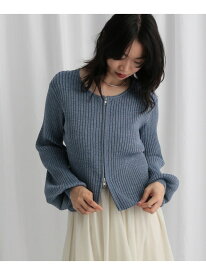 ダブルジップラメニットカーディガン mysty woman ミスティウーマン トップス カーディガン ピンク ブルー ホワイト ブラック【送料無料】[Rakuten Fashion]