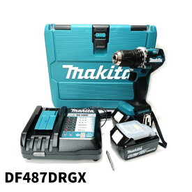 【中古】【未使用品】 Makita マキタ 18V 充電式 ドライバドリル LEDライト 採用 セット DF487DRGX ブルー バッテリBL1860B×2本 充電器DC18RF ケース付