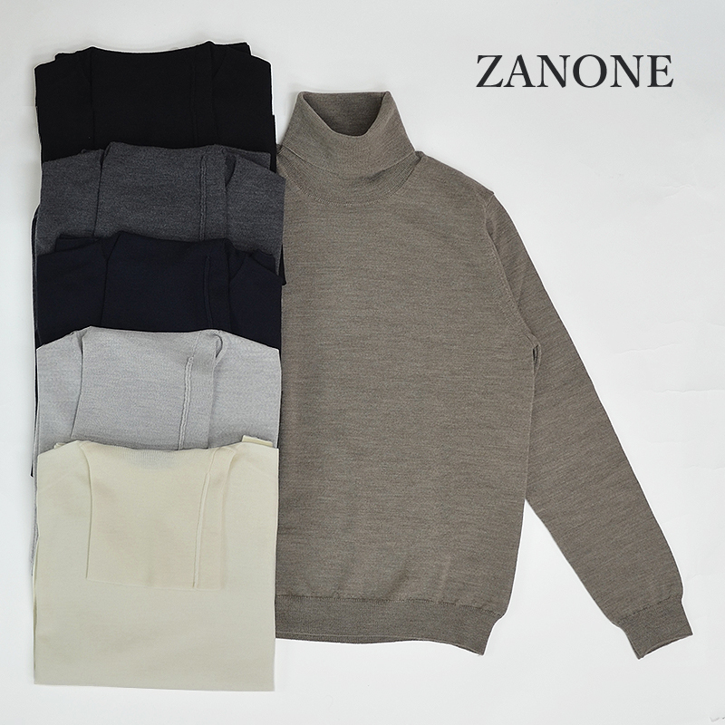 ZANONE イタリア製 上質ハイゲージウールタートルネックニットセーター-