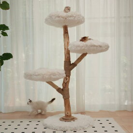 キャットタワー 木製 無垢材 おしゃれ 【雲にのる】MyUnipet 3段 高さ140cm 安定感抜群 頑丈 大型猫 多頭飼い シニア猫 据え置き 天然木 爪とぎ 爪研ぎ 北欧風 猫タワー 室内 運動不足解消 雲型ベッド 猫ベッド インテリア 送料無料 国内発送