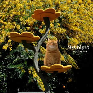 【花にのる】ひまわりキャットタワー 北欧風 猫用タワー おしゃれ 爪とぎ付き ベッド 多頭飼い 木製 安定感 インテリア映え