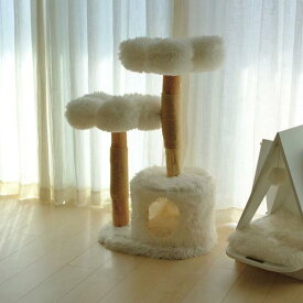 【雲にのる】無垢材キャットタワー 北欧風 天然木 猫家具 高級感 安定感 爪とぎ 室内用 おしゃれ 撮影映え 翌日発送可