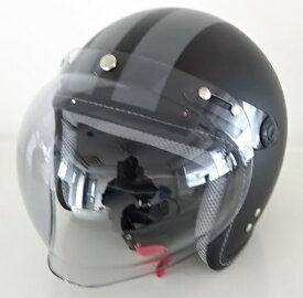 スモールジェット ヘルメット　開閉シールド付（バブルシールドタイプ）マットブラック/グレーライン