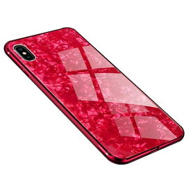 iPhoneXS Max ケース カバー ガラス 高級 大理石 耐衝撃 薄型 軽量 QI 対応 スマホケース 強化 Glass シンプル カバー 大人用 赤