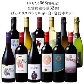 【送料無料】金賞総獲得数32個!ばっチリスペシャル赤・白・スパークリングワイン飲み比べ12本セット第3弾 フルボディ 辛口 赤ワイン 白ワイン 【W07540】