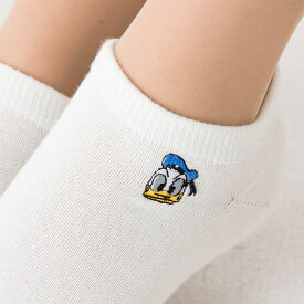 スニーカーソックス ドナルド刺繍 ( 黒 白 チャコール 紺 )(23-25cm) スクールソックス ディズニー 通学 レディース キャラクター character Disney donaldduck socks ladies