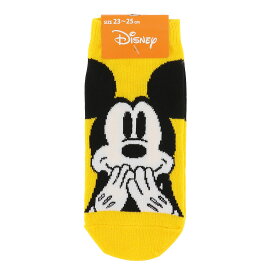 Disney ミッキーマウス フェイスアップ柄 スニーカー丈ソックス 23-25cm レディース 黄色 靴下 福助 ディズニー