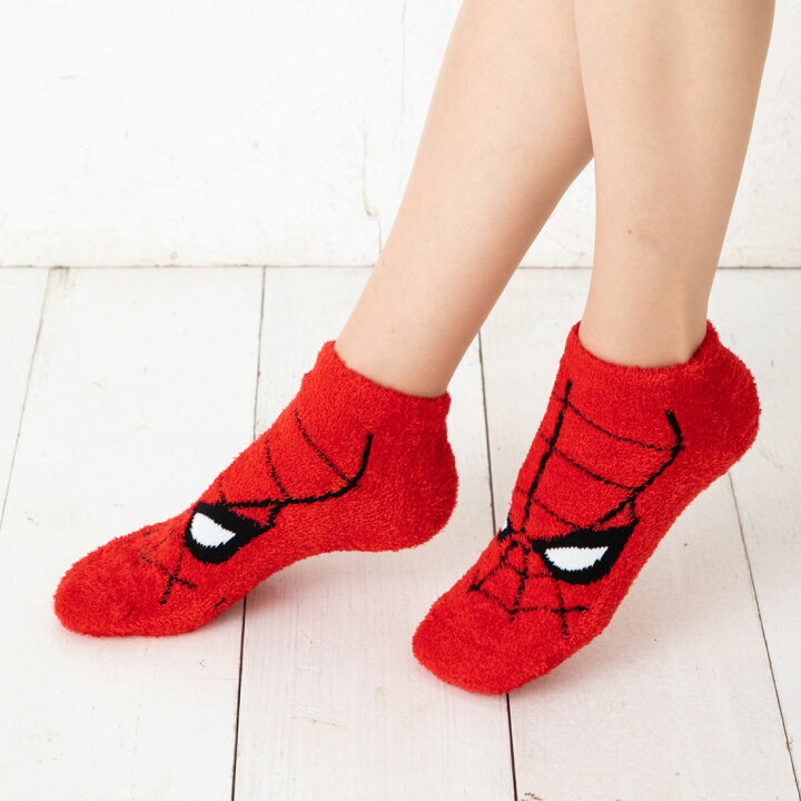 楽天市場 スパイダーマン フェイス柄 もこもこ靴下 ルームソックス 23 25 レディース マーベル レッグウェア専門店 美足花舞