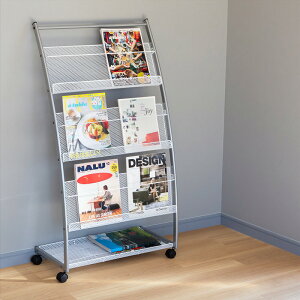 マガジンラック スリム キャスター 3段 ワイド カタログスタンド パンフレットスタンド ディスプレイラック ディスプレイスタンド 雑誌ラック | インテリア 本棚 収納 什器 棚 新聞ラック 店