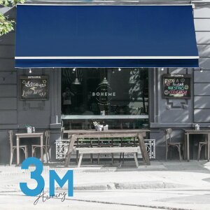 オーニングテント 3M 張出 2m 巻き取り式 防水 格納式 手動 白フレーム ブルー 青 折りたたみ 折り畳み 伸縮 日除けテント 日除けシェード サンシェード スクリーン 日よけ 雨よけ ベランダ バ