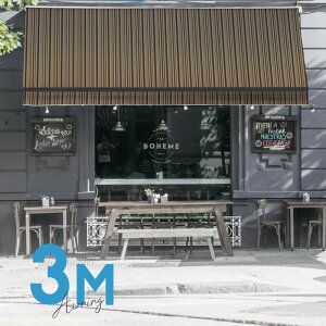 オーニングテント 3M 張出 2m 巻き取り式 防水 格納式 手動 黒フレーム ストライプ ミックス 折りたたみ 折り畳み 伸縮 日除けテント 日除けシェード サンシェード スクリーン 日よけ 雨よけ