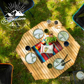 アウトドア キャンプ テーブル ウッド 木製 ロールトップテーブル ウッドテーブル 折りたたみ 折り畳み コンパクト 90cm ロール おしゃれ ガーデンテーブル バーベキュー BBQ ファミリー キャンプ用品 オクタゴン 八角形 収納