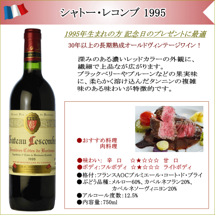 楽天市場】1995年 ヴィンテージワイン 木箱入り シャトー・レ コンブ