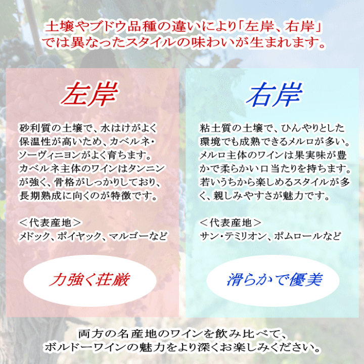 楽天市場】格上産地ボルドー 赤ワイン 左岸 右岸 飲み比べ 6本 セット