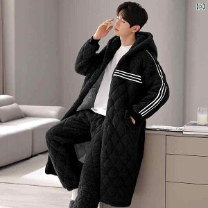 バスローブ レディース メンズ ガウン ルームウェア カジュアル おしゃれ パジャマ 秋冬 厚手 大きいサイズ キルティング フード付き ブラック グレー グリーン