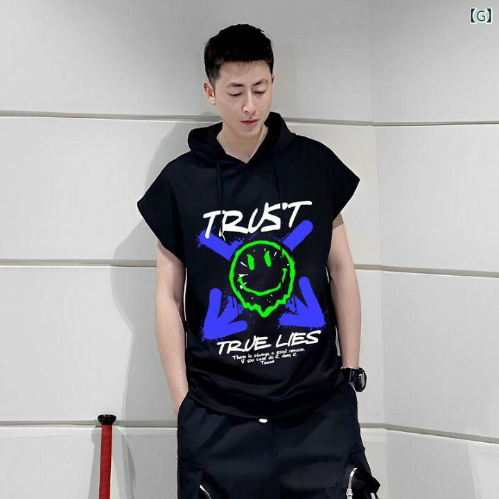 楽天市場】メンズ 半袖 春夏 ノースリーブ Tシャツ フード付き 