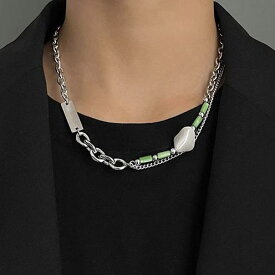 ネックレス メンズ アクセサリー 小物 鎖骨 チェーン チタン ストーン プレート 調節可能 普段使い ヒップホップ カジュアル おしゃれ 竹節