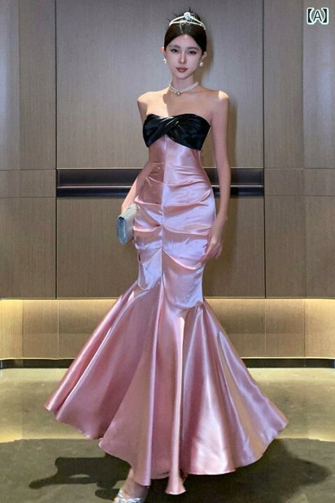 楽天市場】ロング ドレス レディース マーメイド 光沢 カラーブロック 