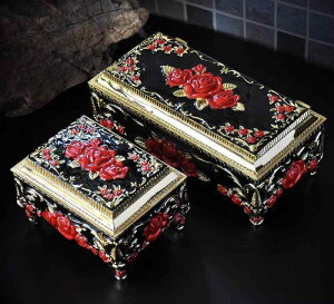 ジュエリーボックス アンティーク かわいい レトロ ヨーロピアン 韓国 プリンセス アクセサリー 収納 プレゼント ギフト ブラック エレガント スクエア ローズ