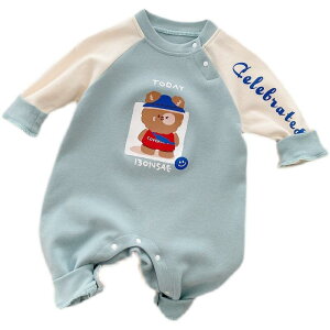ロンパース ワンピース ジャンプスーツ 赤ちゃん用品 新生児 春 カーキ 文字 クマ 韓国 長袖 メンズ レディース くま かわいい おしゃれ ファッション