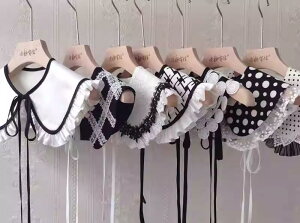 付け襟 おしゃれ 大人 黒 白 レース フリル 韓国 水玉 モノトーン ビーズ ビッグカラーアクセント レイヤード風 レディース ナチュラル 普段使い パーティー