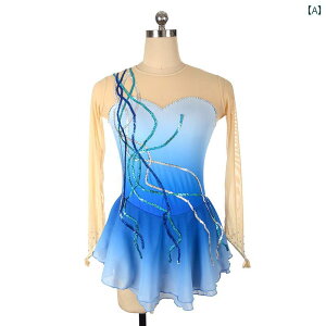 コスチューム フィギュア スケート パフォーマンス 子供 大人 女子 競技用 スカート スパンコール グラデーション ドレス 長袖 ジュニア 大きいサイズ