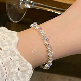 ブレスレット レディース アクセサリー 手芸 キラキラ 極光 クリスタル バブル シルバービーズ ビーズ 細見え 華奢 軽い 手首飾り おしゃれ かわいい カジュアル
