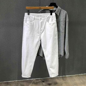 メンズ 夏 カジュアル ホワイト ジーンズ メンズ 九分丈 パンツ ゆったり ストレッチパンツ 白 パンツ デニム 伸縮性 ファッション