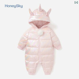 ベビー ジャンプスーツ アウター ロンパース 新生児 綿 服 冬 ダウン ジャケット 外出 ワンピース 厚手 ピンク ブルー