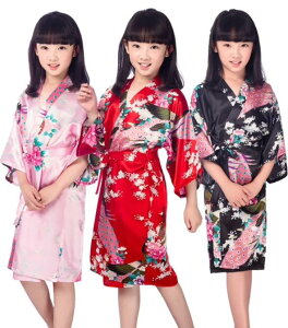 バスローブ 子供 キッズ コスチューム 衣装 和装 結婚式 フラワーガール 孔雀 桜 着物 ステージ パフォーマンス 男の子 女の子 ネグリジェ ピンク レッド