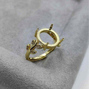 指輪 925純銀 メンズ レディース 開口部調節可能フリーサイズ 石留め用 空枠 ゴールドカラー 丸型 六角形 八角形対応 電気メッキ加工