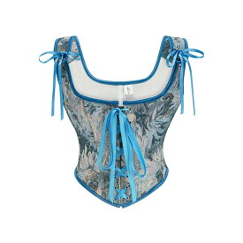 ビスチェ レディース フレンチスタイル レトロ 油絵風プリント フロントリボン レースアップ レイヤードスタイル ボディシェイパー コルセット お腹引き締め スタイルアップ ポリエステル素材 オールシーズン