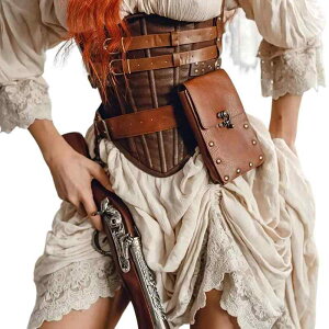 ウエストポーチ スチームパンク 中世 ルネサンス コスプレ 仮装 大人用 スマホ 携帯ポーチ 小物入れ ベルトポーチ ヒップバッグ 多機能 ユニセックス ブラウン ブラック