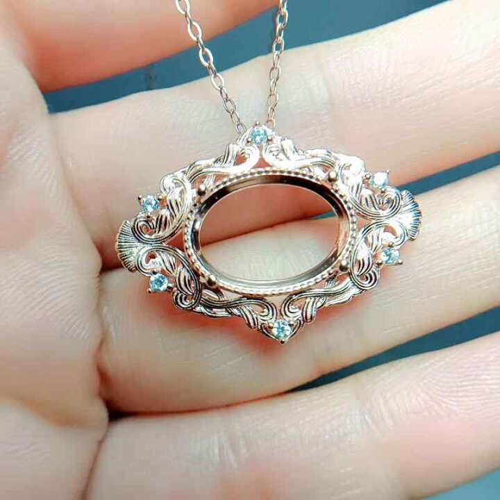 楽天市場】ネックレスチャーム S925 シルバー 空枠 楕円 10×14mm 