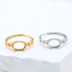 指輪 レディース S925純銀 DIYリング台座 空枠 シンプル 開口調整可能 電気メッキ加工 フリーサイズ プラチナカラー ゴールドカラー