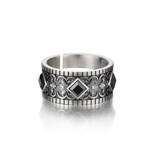 指輪 男女兼用 サイズ調整可能 アイリス 花モチーフ アンティーク調 ヴィンテージ風 人差し指用 個性的なデザイン ユニーク シルバーカラー 高見え