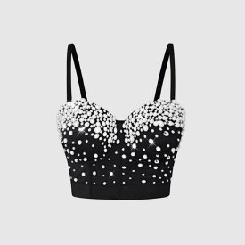 ビスチェ レディース セクシー コルセット風 ボーン入り ジルコニア パール装飾 タイトフィット ストレッチ ドレスインナー パーティー 結婚式 二次会 お呼ばれ アウター キャミソール