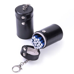シガレットケース メンズ 携帯用 ポータブル PUレザー 20本収納 大容量 円筒型 キーホルダー付き レトロ アンティーク調 シンプル 太巻きタバコ対応 シガレットポーチ(x2)