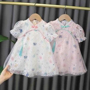 ワンピース 女の子 ベビー キッズ 子供用 春夏 ノースリーブ プリンセスドレス 漢服 韓国風 おしゃれ かわいい トレンド 刺繍 コットン 綿 安心 肌に優しい
