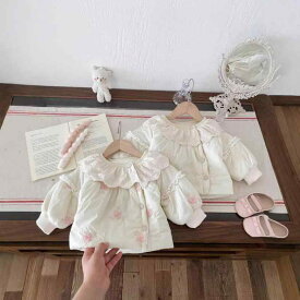 中綿コート 女の子 ベビー キッズ 暖かい 防寒 厚手 秋冬 アウター 丸首 シングルボタン 無地 花柄 韓国風 おしゃれ かわいい