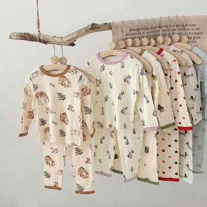 パジャマ ルームウェア キッズ ベビー 子供用 肌に優しい コットン100% 通気性抜群 快適 長袖 セットアップ 動物柄 カートゥーン柄 花柄 総柄 かわいい 韓国風 オールシーズン
