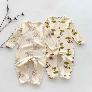 ロンパース 新生児 ベビー服 綿100% 長袖 カバーオール 男女兼用 赤ちゃん ボディスーツ 前開き スナップボタン オールシーズン アニマル柄 出産祝い ギフト 部屋着 普段使い かわいい 肌に優