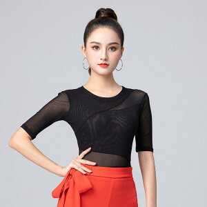 レオタードトップス レディース ラテンダンス 社交ダンス メッシュ 七分袖 練習着 レッスン着 体型補正 大人用 ナイロン素材