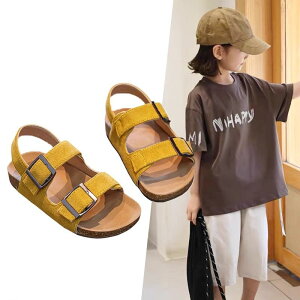 サンダル 女の子 ジュニア ボストンデザイン 柔らかソール クッション性 ビーチ 水遊び 合皮 滑り止め ゴム底 プリンセス ローマサンダル 小学生向け 春夏 カーキ イエロー ピンク