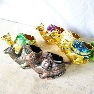 灰皿 伏せラクダ オブジェ 亜鉛合金製 電気メッキ加工 彩色 アンティーク調 レトロ クラシック インテリア 置物 リビング 書斎 デスク オフィス 店舗 喫煙具