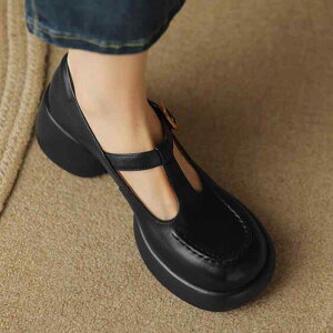 マリメリージェーンシューズ レディース レトロ 太ヒール 厚底 Tストラップ PUレザー ラウンドトゥ パンプス 快適な履き心地 デイリー カジュアル オフィス 通勤(x2)