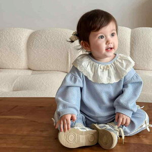 トレーナー 女の子 キッズ 子供 ベビー 秋物 韓国風 フリル襟 おしゃれ スウェットパンツ リボン テープ 上下セット カジュアル 通学 部屋着 ポリエステル