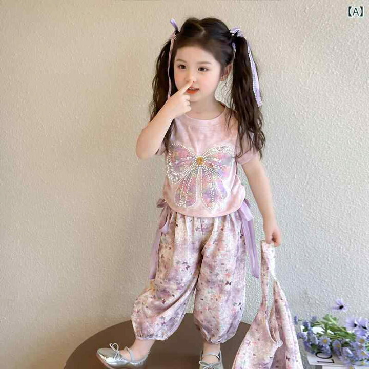 楽天市場】キッズ 女の子 半袖 セットアップ 夏服 ラインストーン